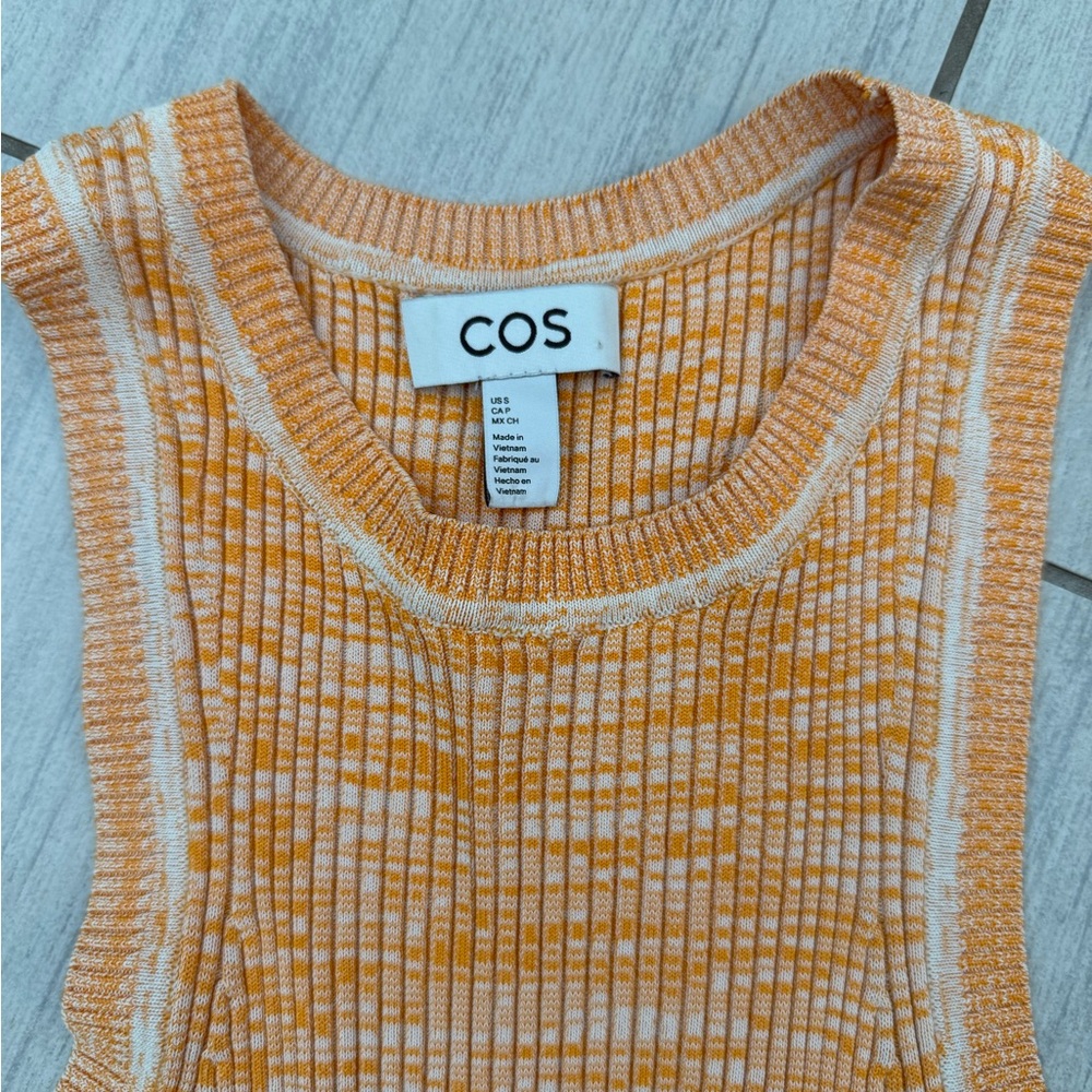COS Orange and White Ribbed Tank Top